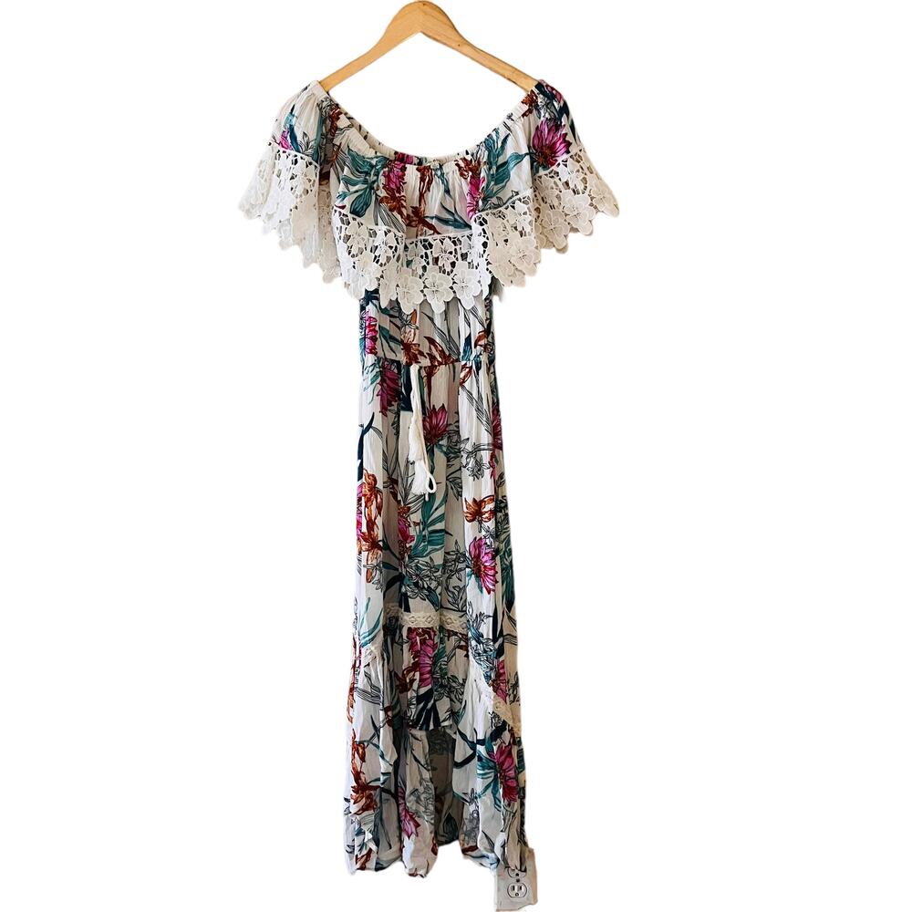 Umgee Floral Off Shoulder Hi Low Maxi Dress Size S Small Multicolored - Picture 8 of 9